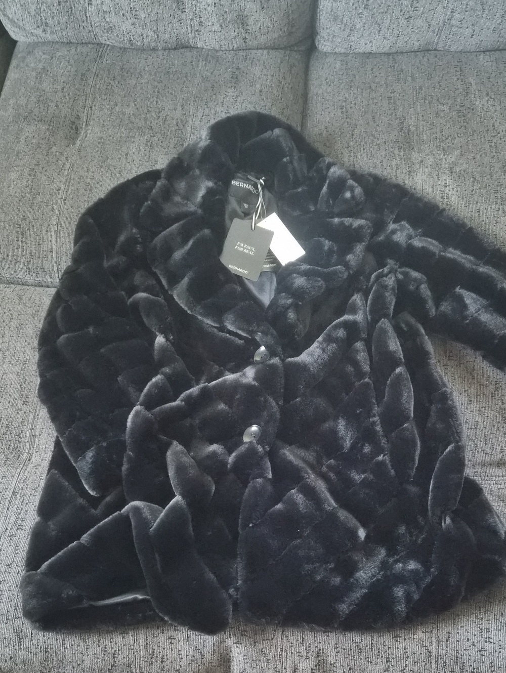 Bernardo Black Plush Faux-Fur Teddy Jacket